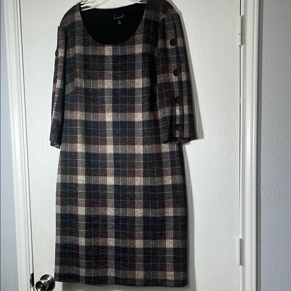 Connected Apparel Black and Gray Sheath Dress Scoop Neck 3/4 Sleeve